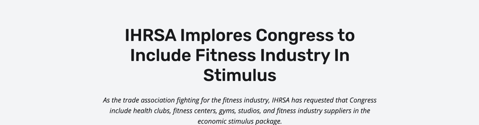 IHRSA Stimulus Package