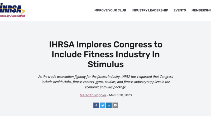 IHRSA Stimulus Package